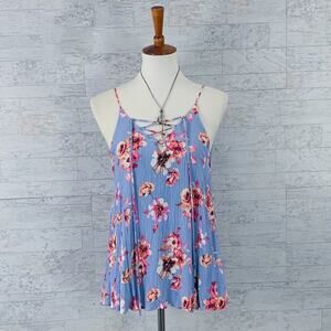 Altar’d State crinkle floral front tie cami sleeveless blouse tank top